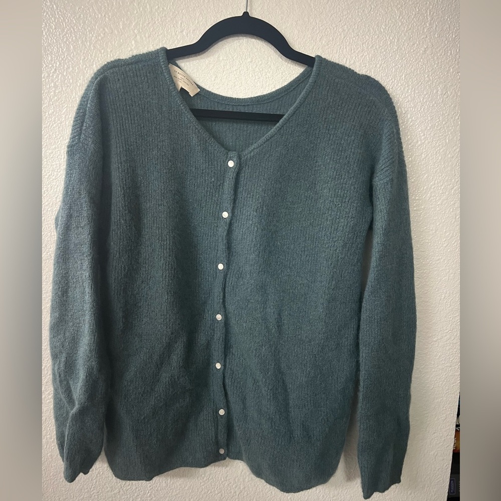 Sezane Teal Button-Front Fuzzy Knit Cardigan - Picture 2 of 8